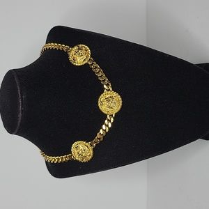 Anne Klein Vintage 3 Lion Head Necklace/Choker Gold Tone Statement Piece